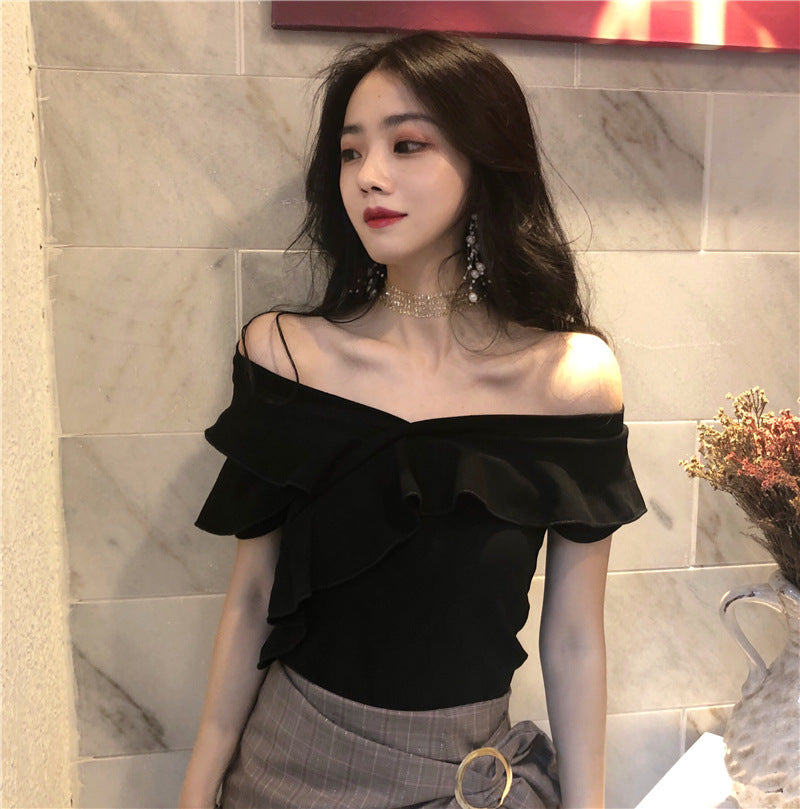 Summer V-Neck Off-Shoulder T-Shirt for Women - Chic Style