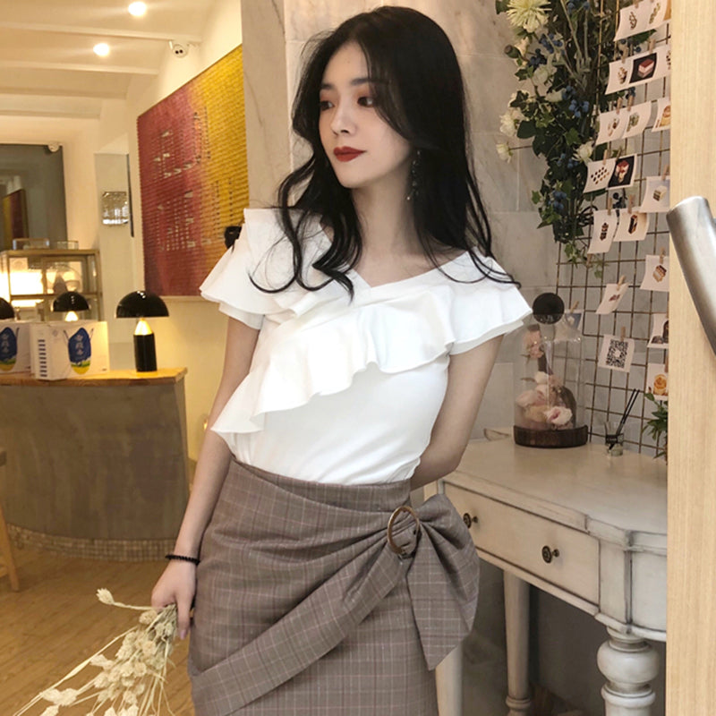Summer V-Neck Off-Shoulder T-Shirt for Women - Chic Style