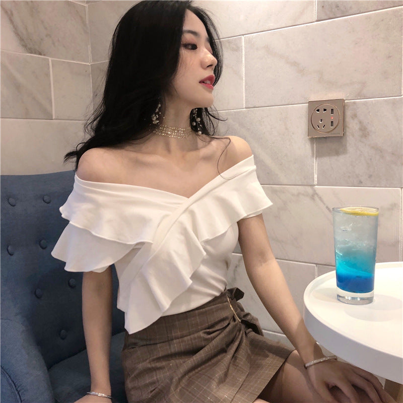 Summer V-Neck Off-Shoulder T-Shirt for Women - Chic Style